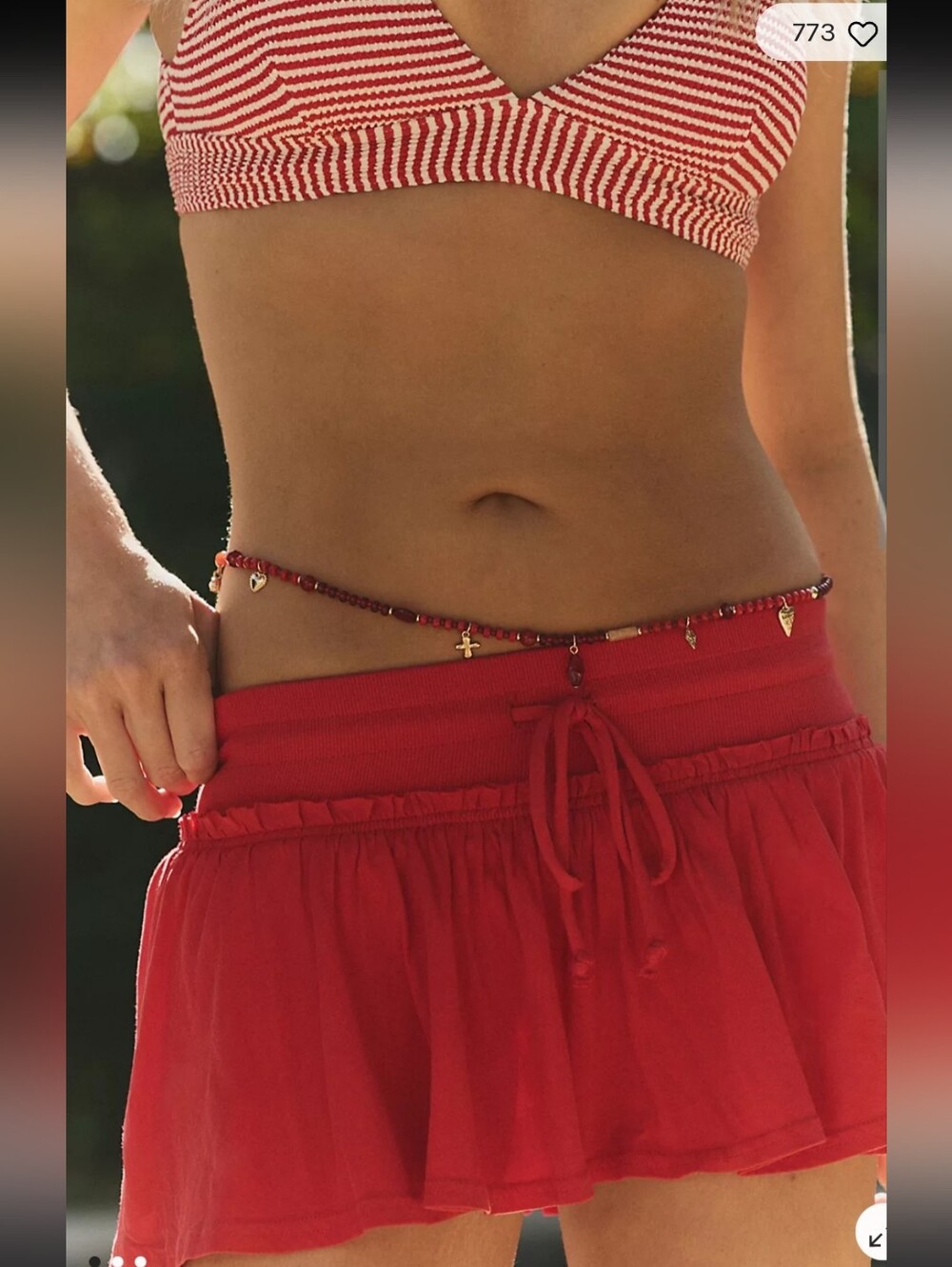 NWT! Free People, Liv Beaded Belly Chain, Red Coral, MSRP $38